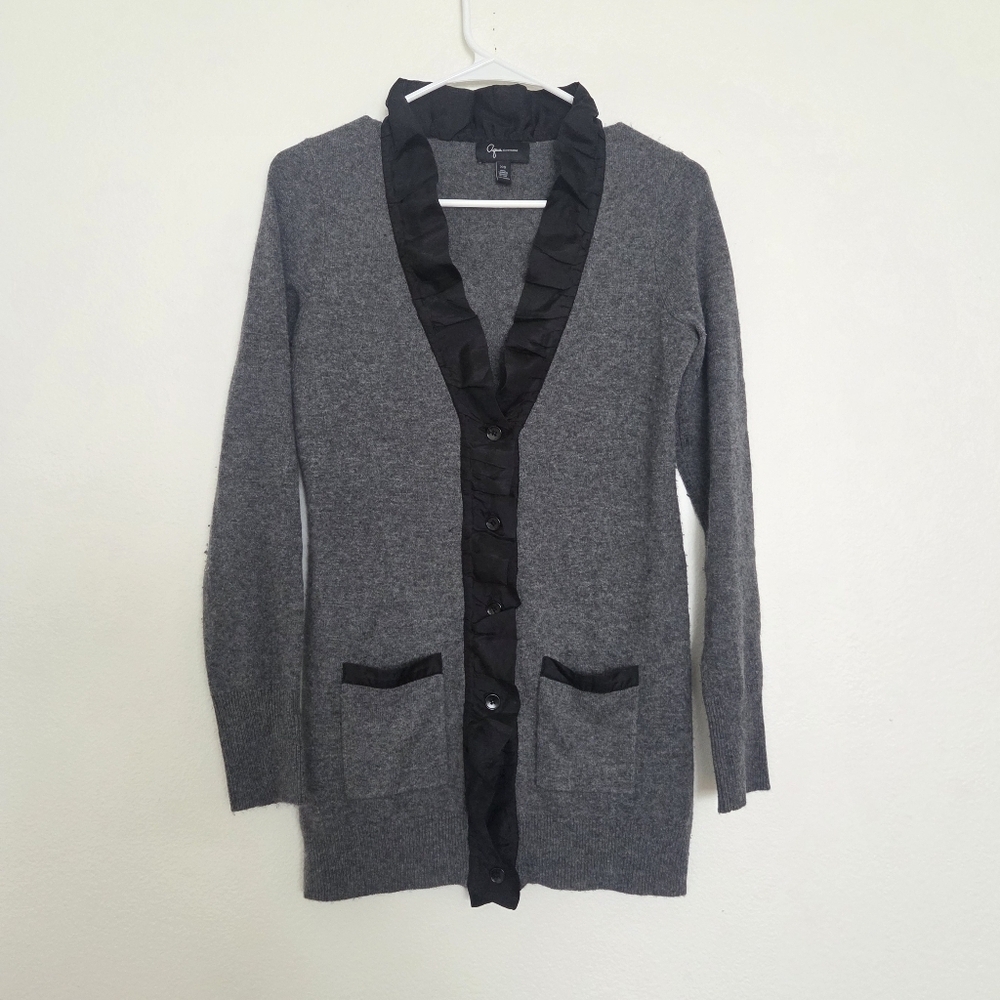 Aqua Cashmere Gray Cardigan Sweater with Black Trim Size XS